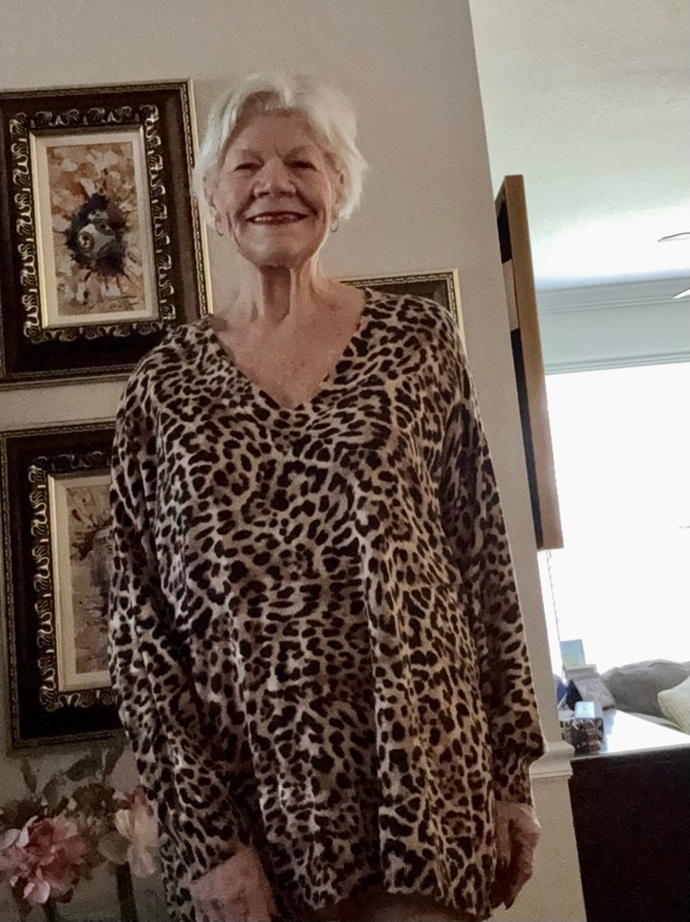 Leopard Print V-Neck Tunic Top - Bold Neutral Spots